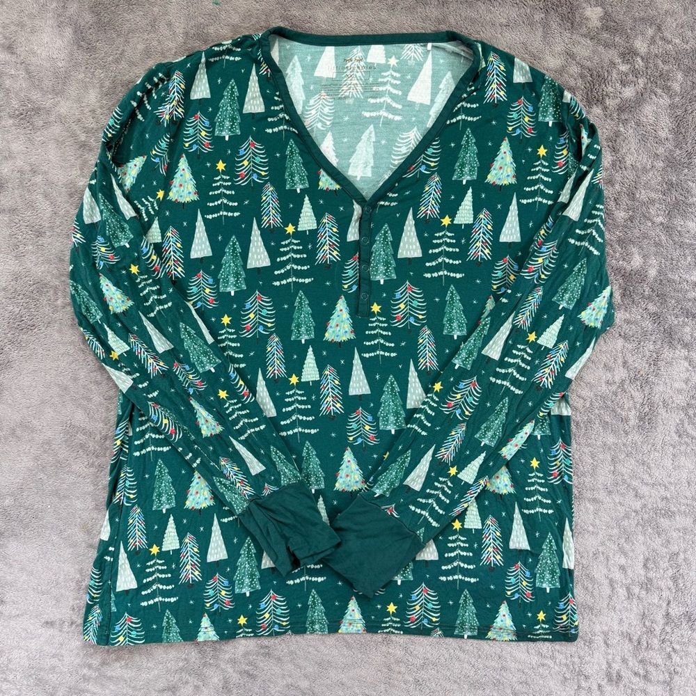 XXL Little Sleepies Twinkling Trees Bamboo V Neck Pajama Top Festive Holiday LS